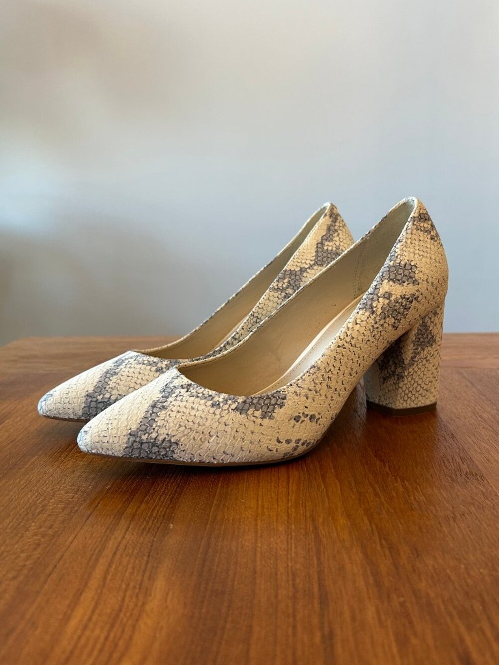 Cole Haan Ecru / Neutral Python Print Leather Block Heel Pump - Size 6.5